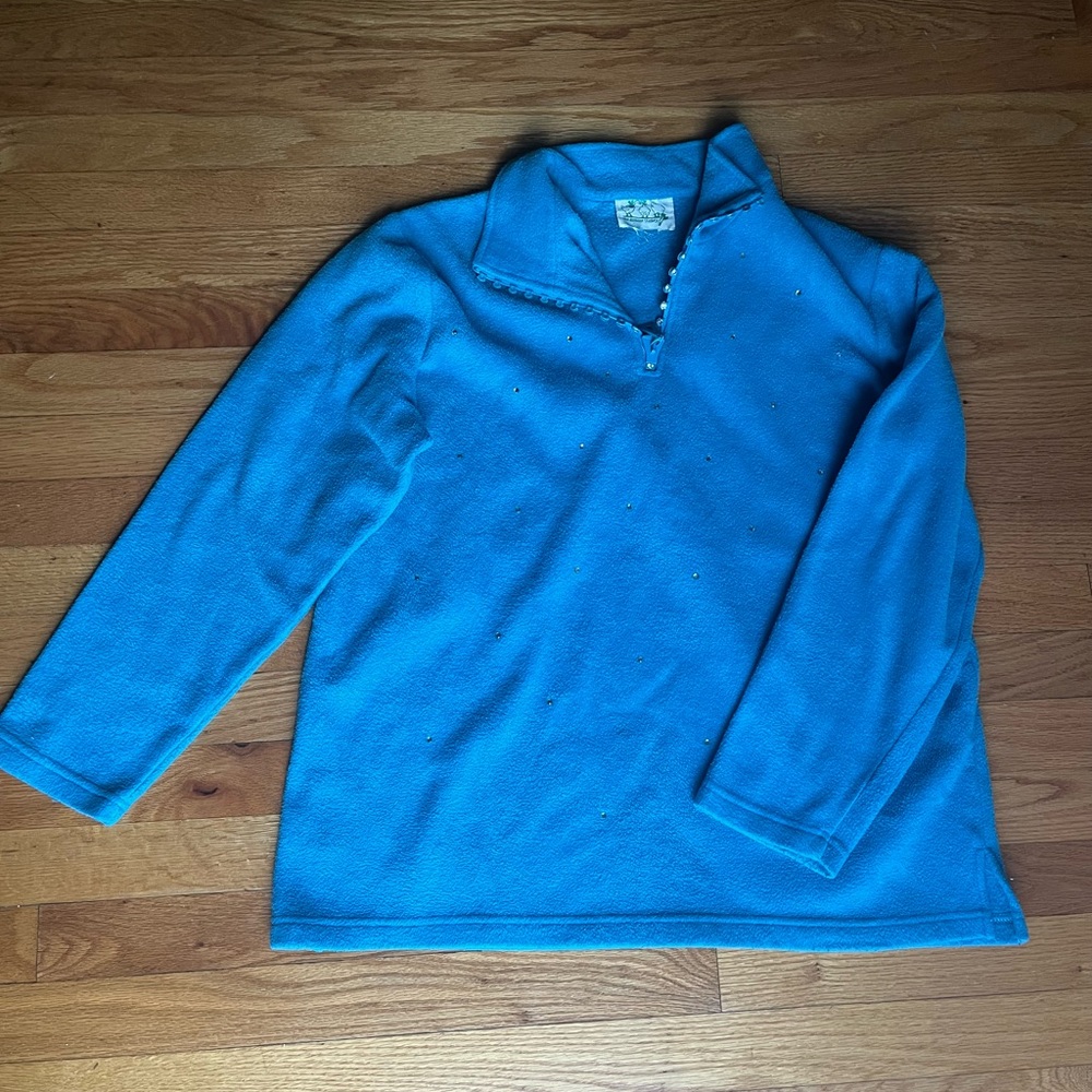 Vintage Quacker Factory Jeweled Blue Quarter-zip Pullover- Medium